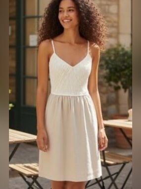 Banana Republic Silk Ivory Two Tone Midi Dress NWT Size 2 #classic #chic